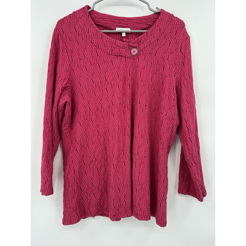 Habitat Womens 3/4 Sleeve Textured Artsy Top Size XL Pink Boho Lagenlook Casual